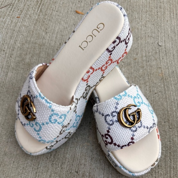 Luxury Style Rainbow GG Platform Slides ~ NEW - Picture 4 of 6